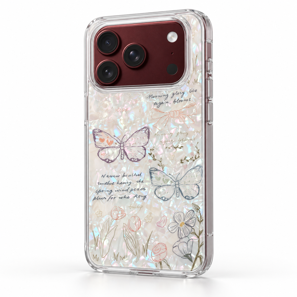 Premium iPhone Case Korean Butterfly Flower Heart Laser Pattern Acrylic Foldable Shockproof Hard Full Coverage Protective Phone Cover Case Design