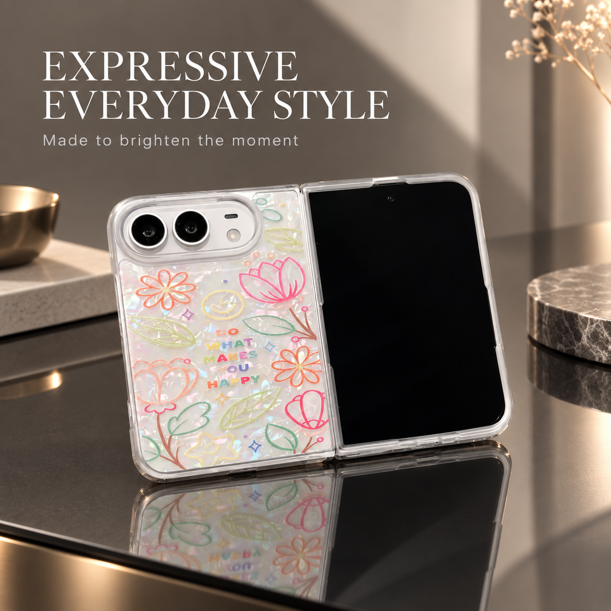 Premium iPhone Case Korean Butterfly Flower Heart Laser Pattern Acrylic Foldable Shockproof Hard Full Coverage Protective Phone Cover Case Design