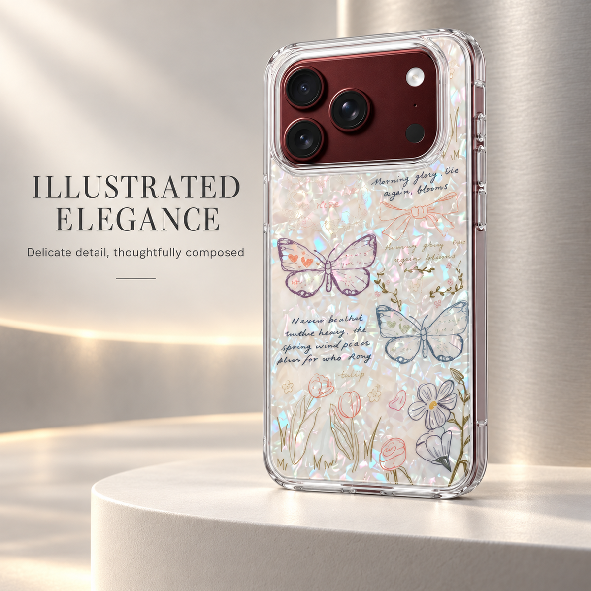 Premium iPhone Case Korean Butterfly Flower Heart Laser Pattern Acrylic Foldable Shockproof Hard Full Coverage Protective Phone Cover Case Design