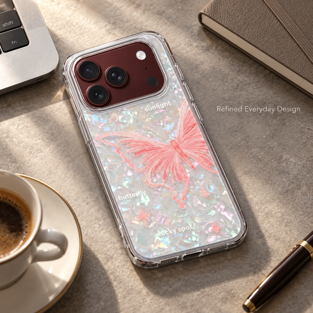 Premium iPhone Case Korean Butterfly Flower Heart Laser Pattern Acrylic Foldable Shockproof Hard Full Coverage Protective Phone Cover Case Design