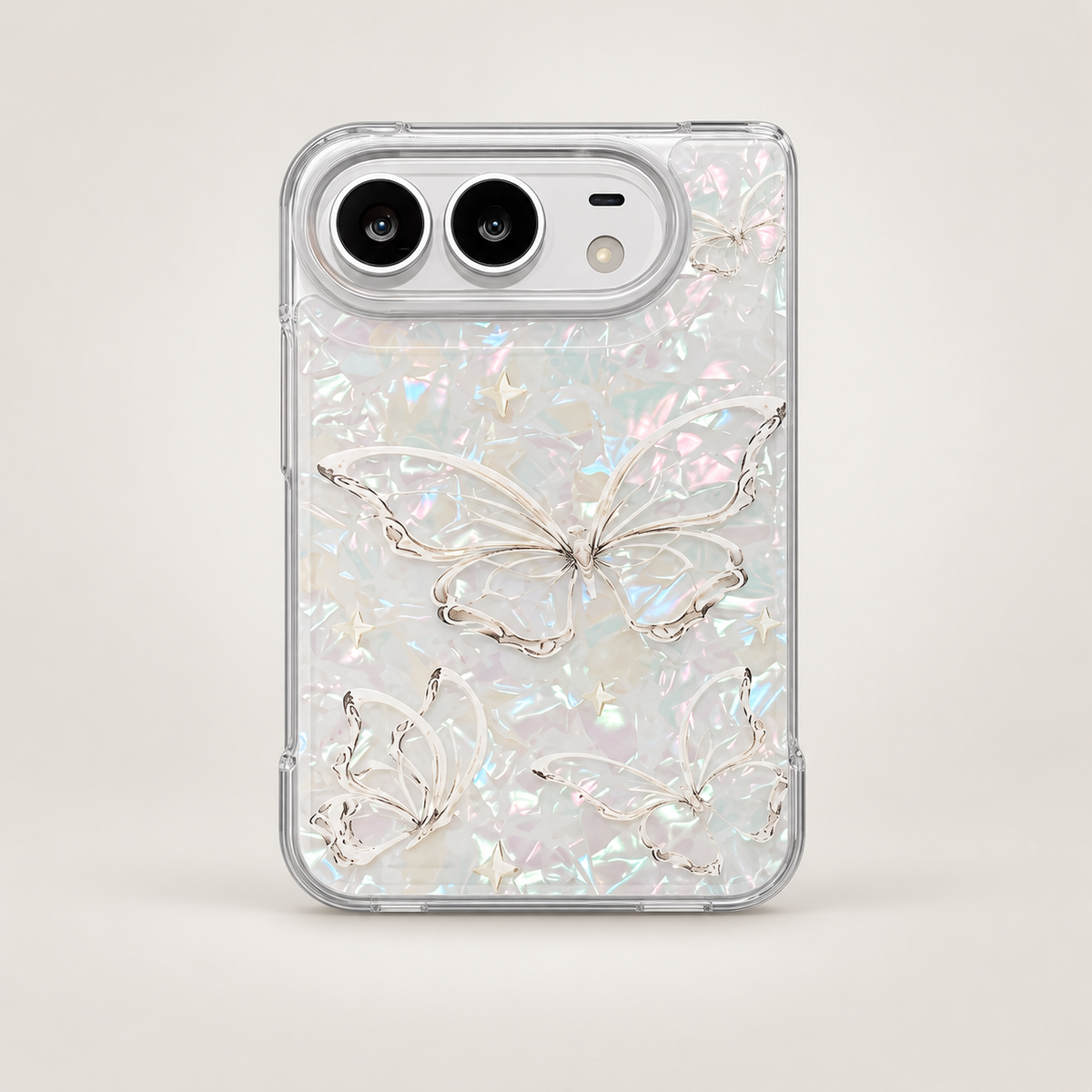 Premium iPhone Case Korean Butterfly Flower Heart Laser Pattern Acrylic Foldable Shockproof Hard Full Coverage Protective Phone Cover Case Design