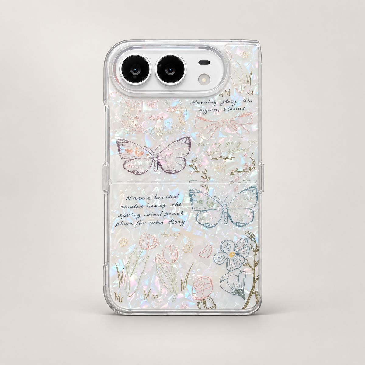 Premium iPhone Case Korean Butterfly Flower Heart Laser Pattern Acrylic Foldable Shockproof Hard Full Coverage Protective Phone Cover Case Design