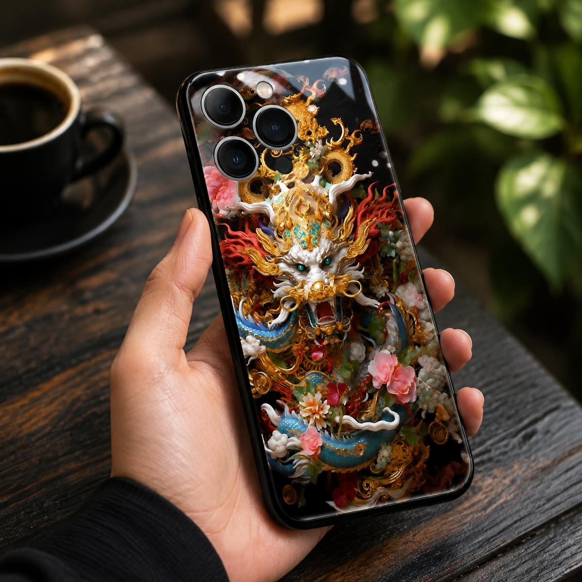 Premium iPhone Case LED Luminous Protective Cover Golden Dragon Design Sound Reactive Tempered Glass Back Shockproof TPU Frame Ultra Thin Full Protection
