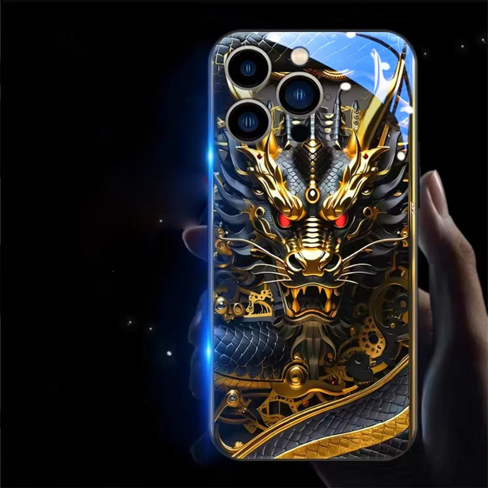 Premium iPhone Case LED Luminous Protective Cover Sound Reactive Tempered Glass Shockproof Camera Lens Protection Slim Full Coverage