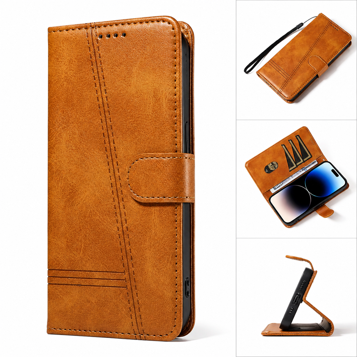 Premium iPhone Case Leather Flip Wallet Magnetic Card Holder Stand Anti Scratch Non Slip Protective Book Cover Storage Compartment Slim Folio Case