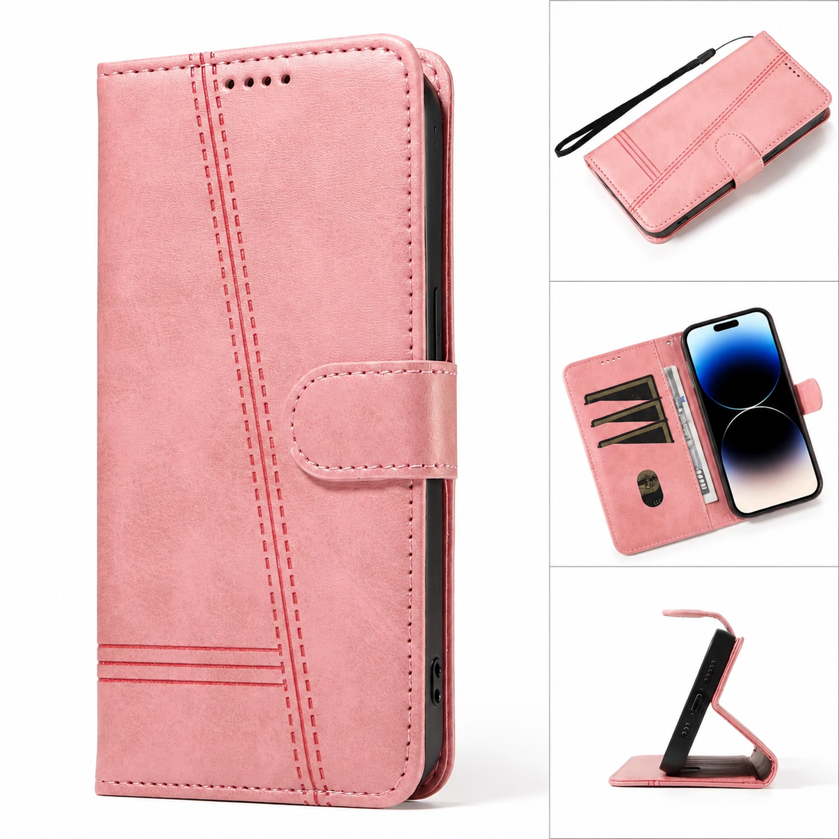 Premium iPhone Case Leather Flip Wallet Magnetic Card Holder Stand Anti Scratch Non Slip Protective Book Cover Storage Compartment Slim Folio Case