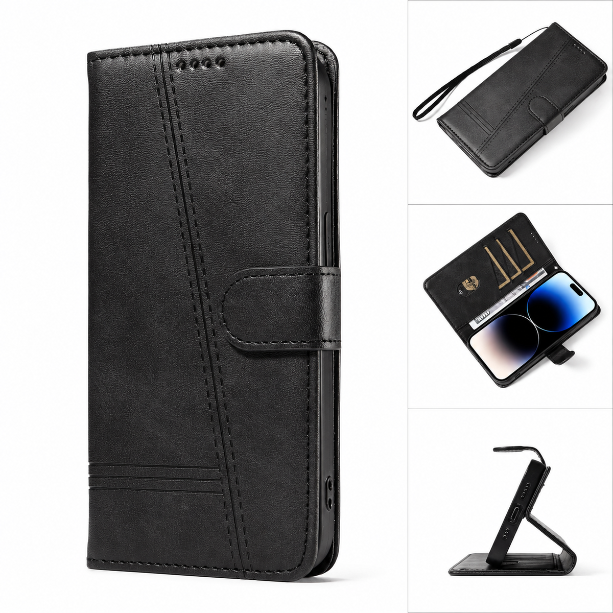 Premium iPhone Case Leather Flip Wallet Magnetic Card Holder Stand Anti Scratch Non Slip Protective Book Cover Storage Compartment Slim Folio Case