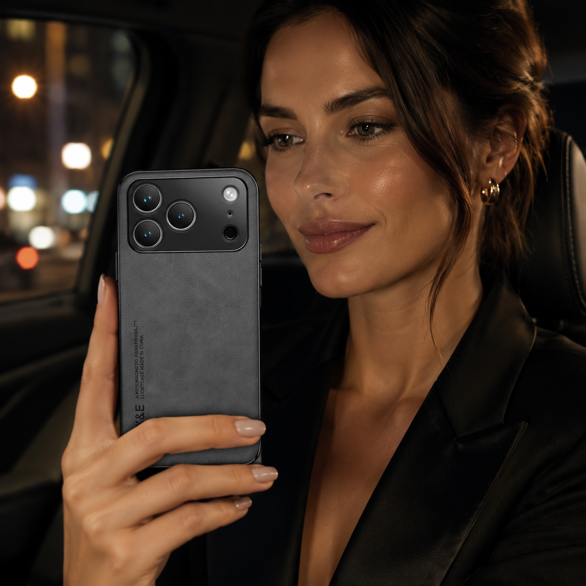 Premium iPhone Case Leather Magnetic Car Holder Metal Plate Full Coverage Protective Cover Anti Scratch Anti Fingerprint Non Slip Slim Lightweight Case
