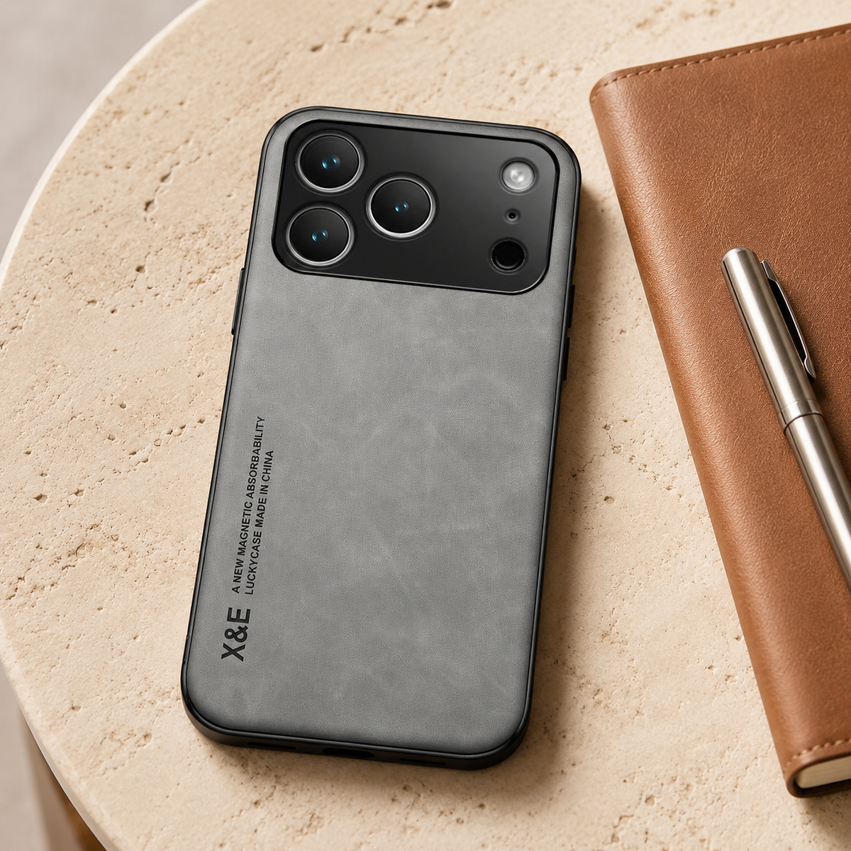 Premium iPhone Case Leather Magnetic Car Holder Metal Plate Full Coverage Protective Cover Anti Scratch Anti Fingerprint Non Slip Slim Lightweight Case