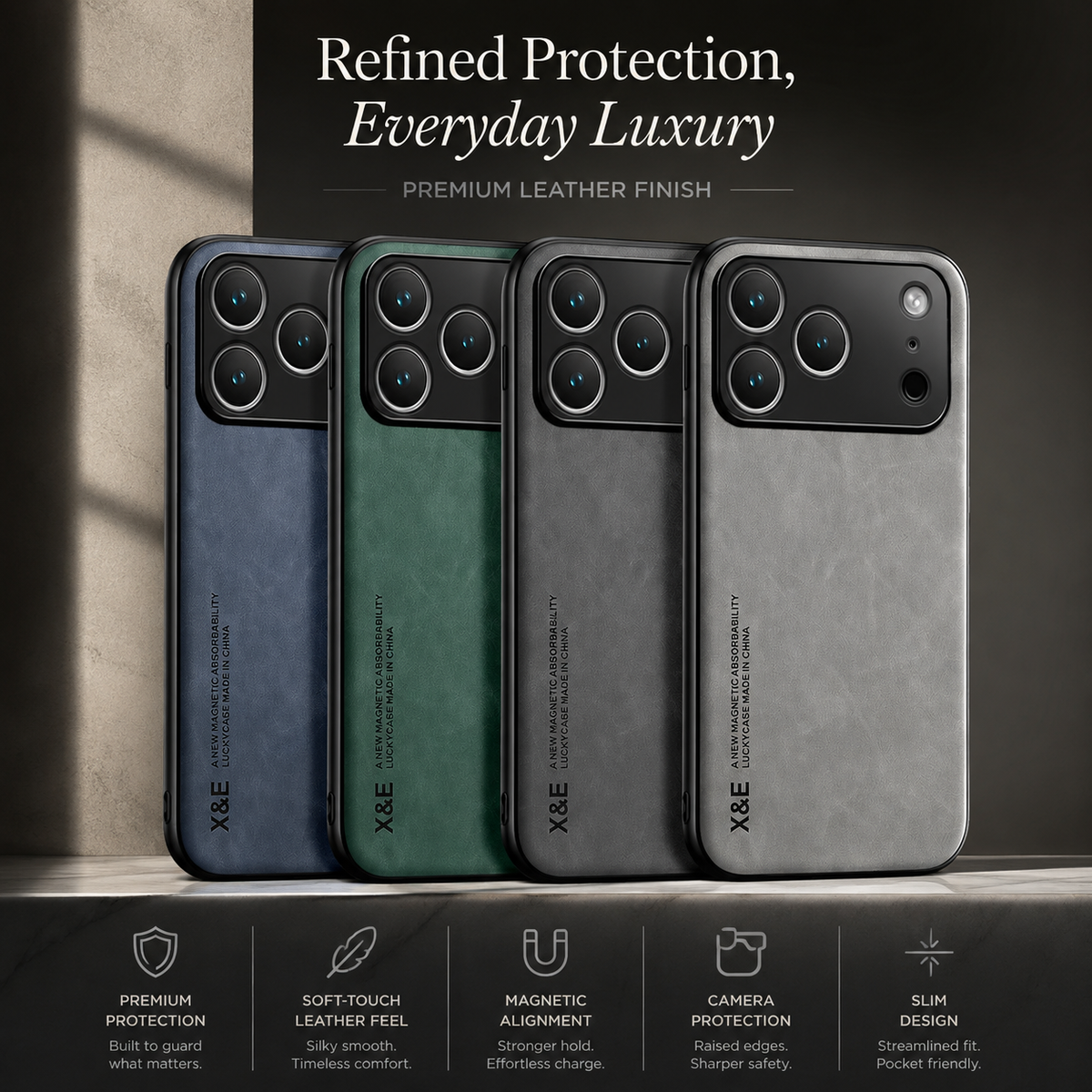 Premium iPhone Case Leather Magnetic Car Holder Metal Plate Full Coverage Protective Cover Anti Scratch Anti Fingerprint Non Slip Slim Lightweight Case