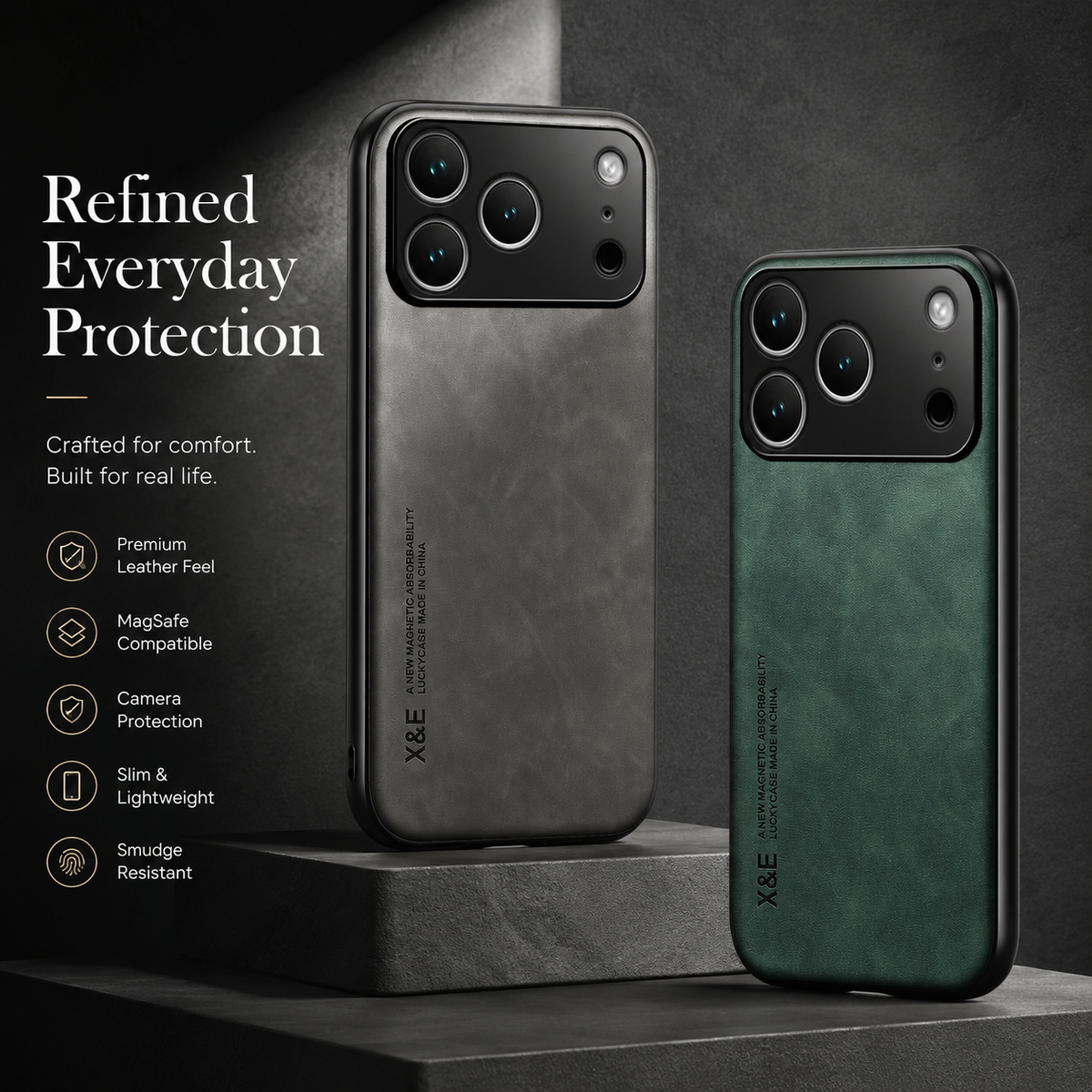 Premium iPhone Case Leather Magnetic Car Holder Metal Plate Full Coverage Protective Cover Anti Scratch Anti Fingerprint Non Slip Slim Lightweight Case