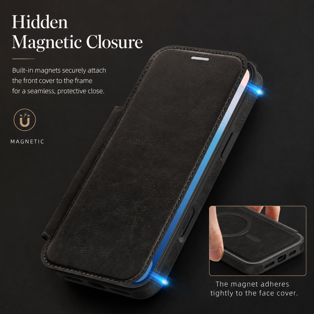 Premium iPhone Case Leather RFID Wallet Card Holder Magnetic Closure Kickstand Shockproof Protective Cover Anti Scratch Non Slip Wireless Charging Full Coverage
