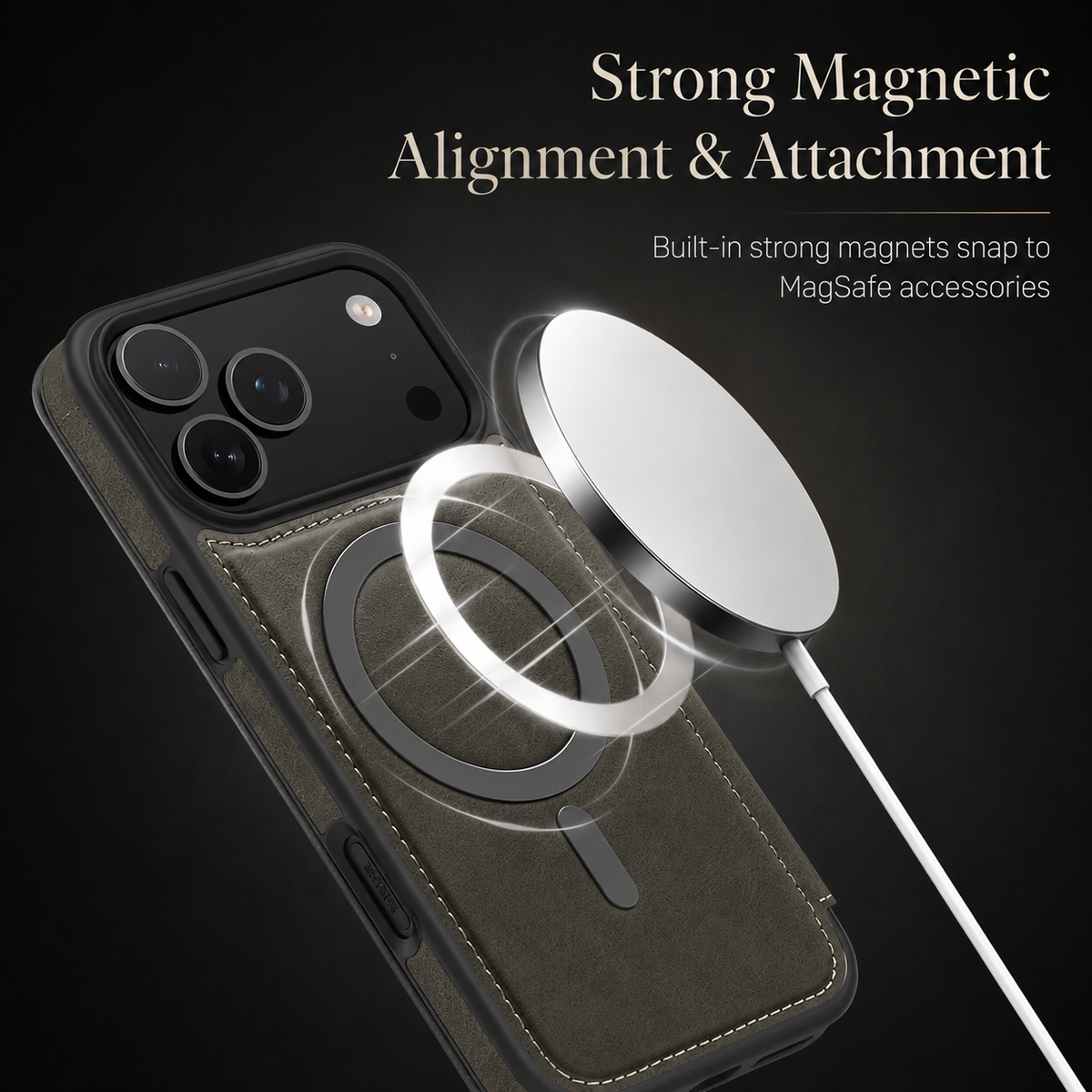 Premium iPhone Case Leather RFID Wallet Card Holder Magnetic Closure Kickstand Shockproof Protective Cover Anti Scratch Non Slip Wireless Charging Full Coverage