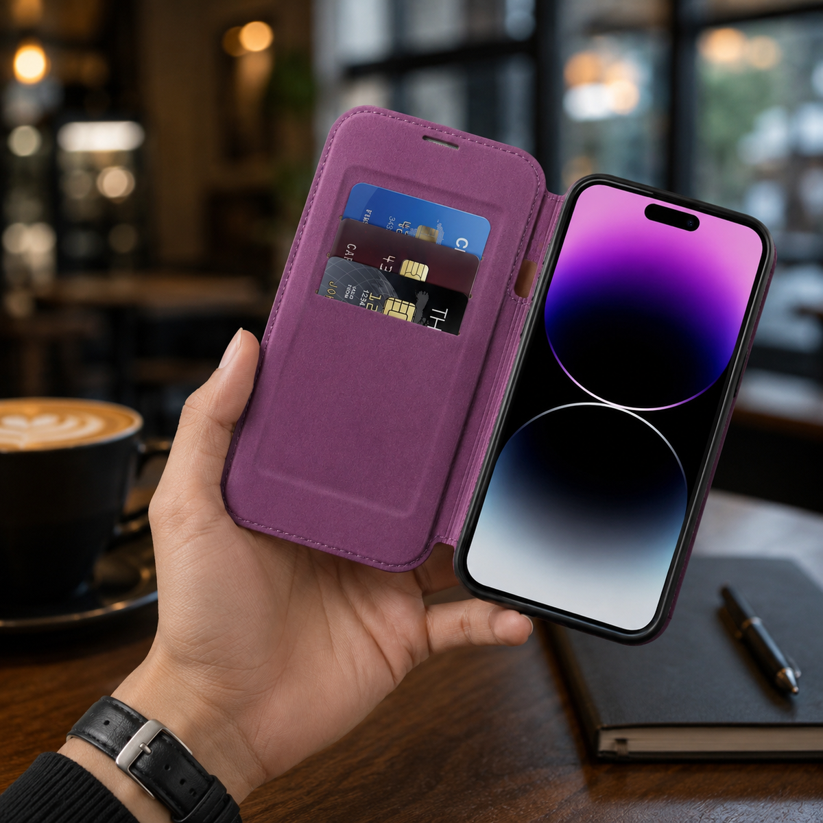 Premium iPhone Case Leather RFID Wallet Card Holder Magnetic Closure Kickstand Shockproof Protective Cover Anti Scratch Non Slip Wireless Charging Full Coverage