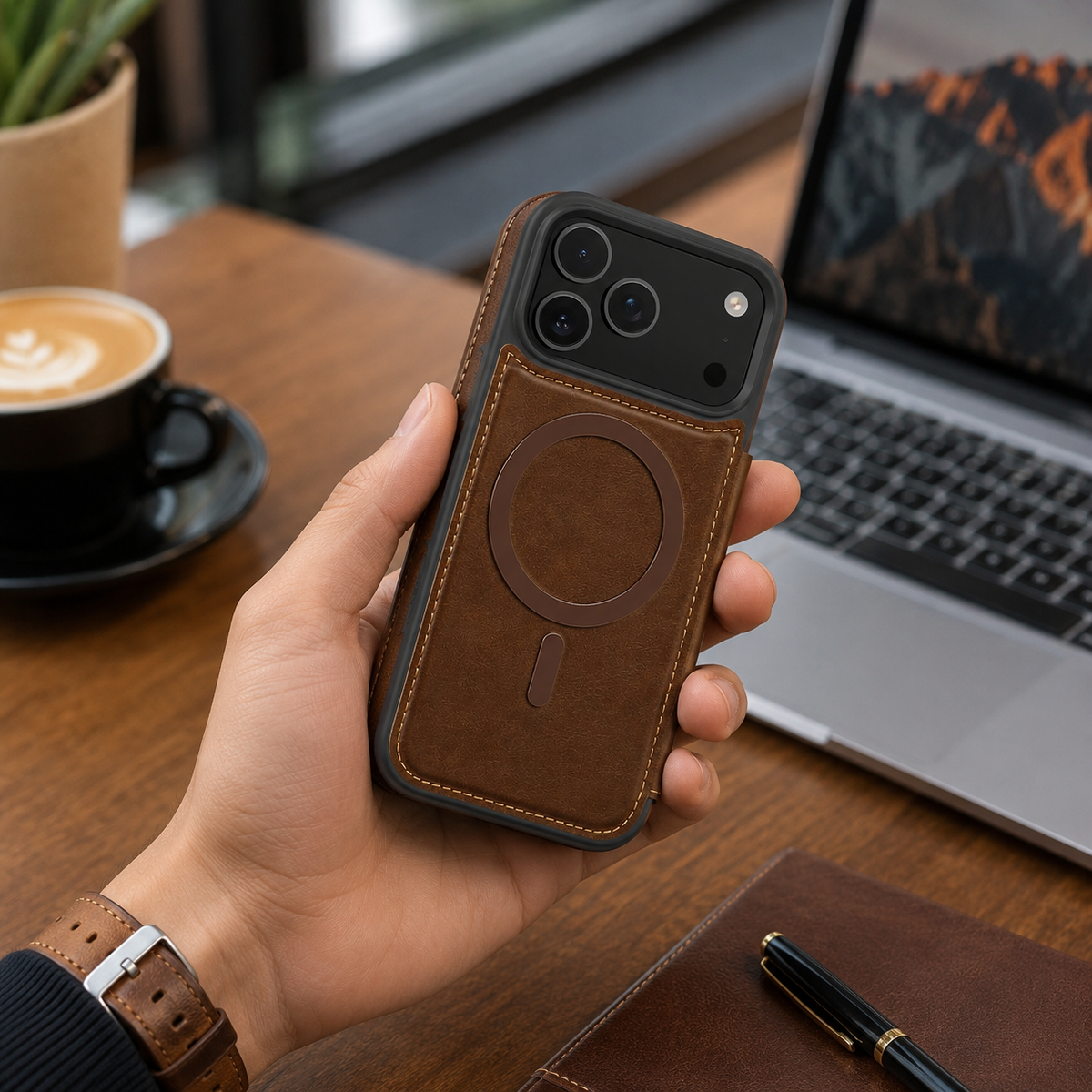 Premium iPhone Case Leather RFID Wallet Card Holder Magnetic Closure Kickstand Shockproof Protective Cover Anti Scratch Non Slip Wireless Charging Full Coverage