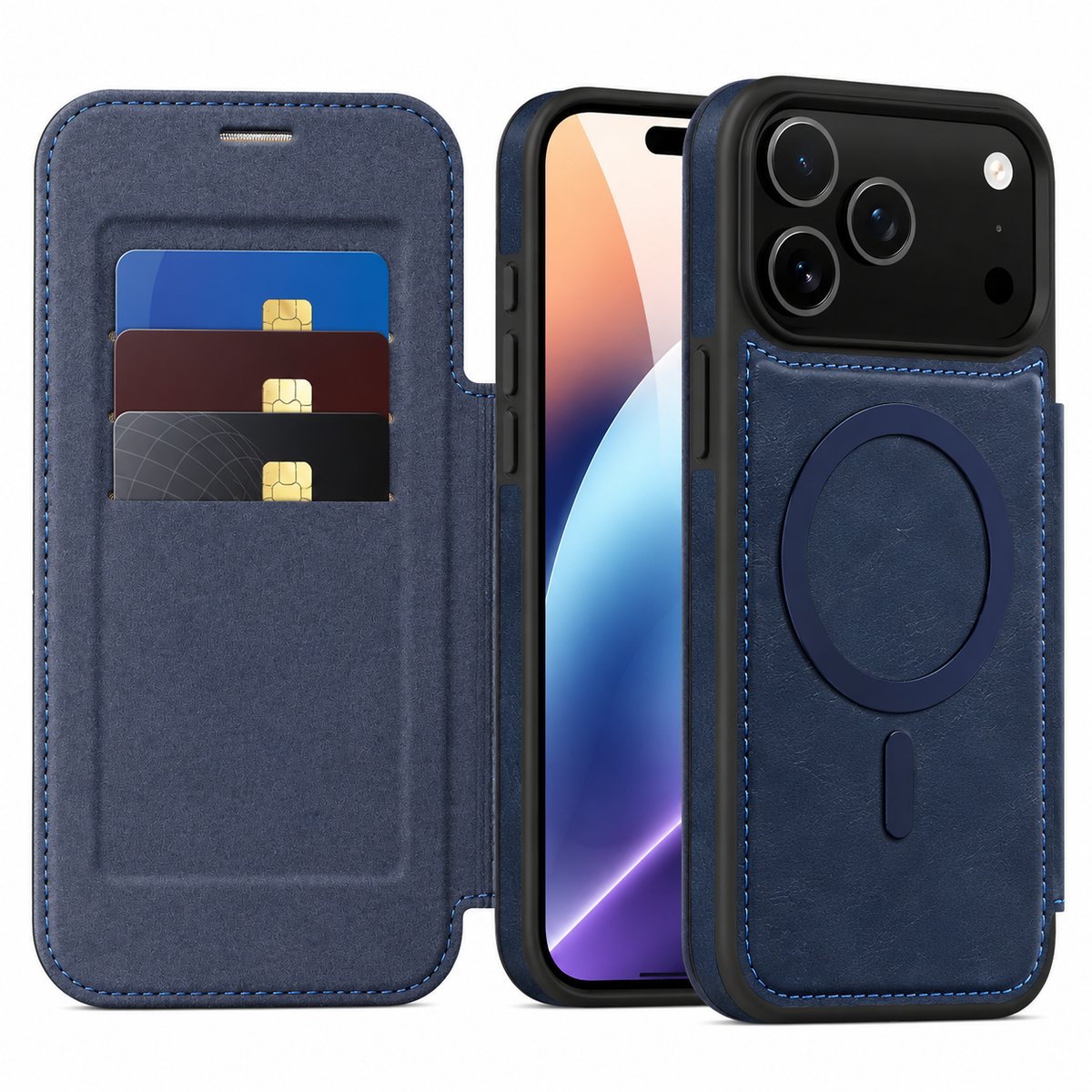 Premium iPhone Case Leather RFID Wallet Card Holder Magnetic Closure Kickstand Shockproof Protective Cover Anti Scratch Non Slip Wireless Charging Full Coverage