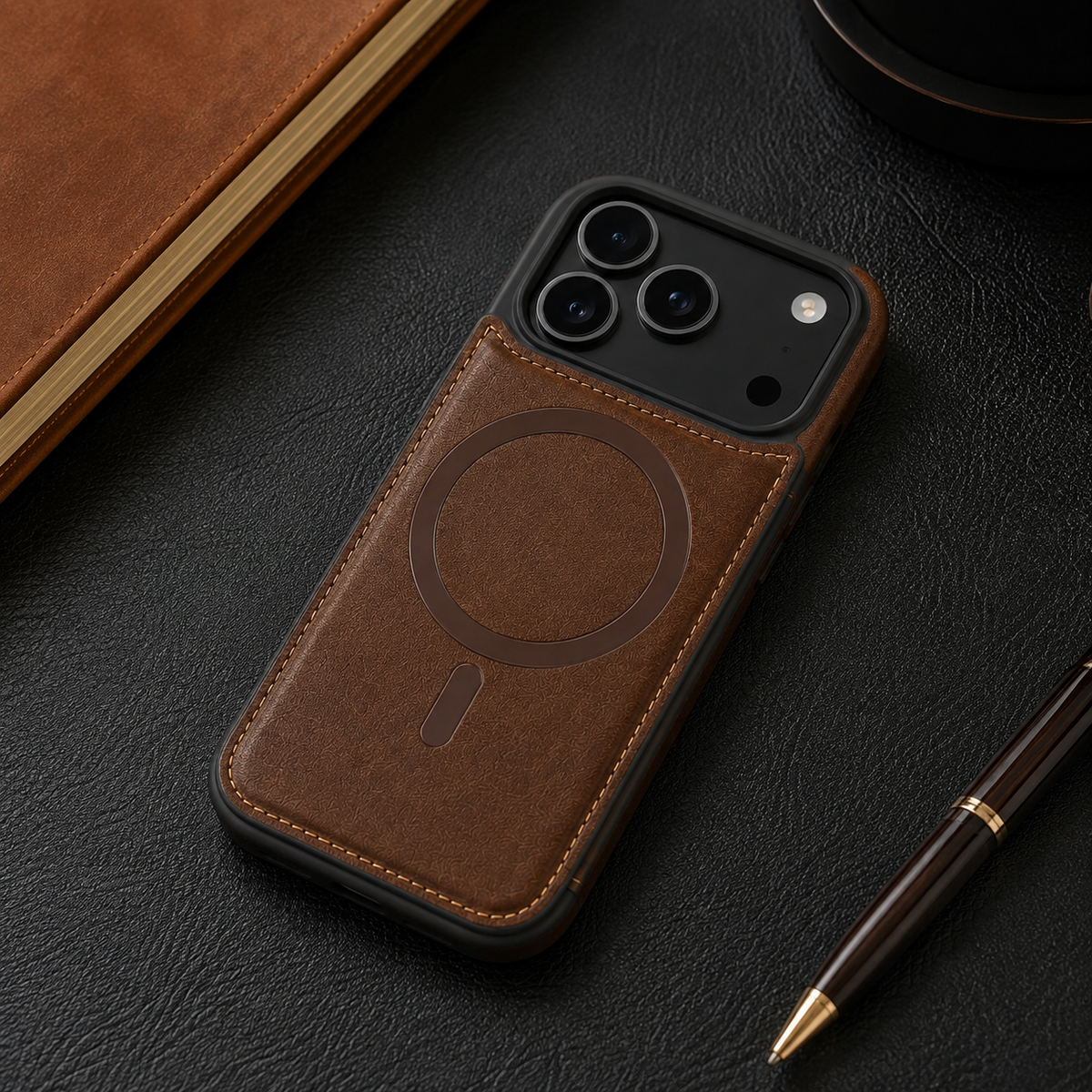 Premium iPhone Case Leather RFID Wallet Card Holder Magnetic Closure Kickstand Shockproof Protective Cover Anti Scratch Non Slip Wireless Charging Full Coverage