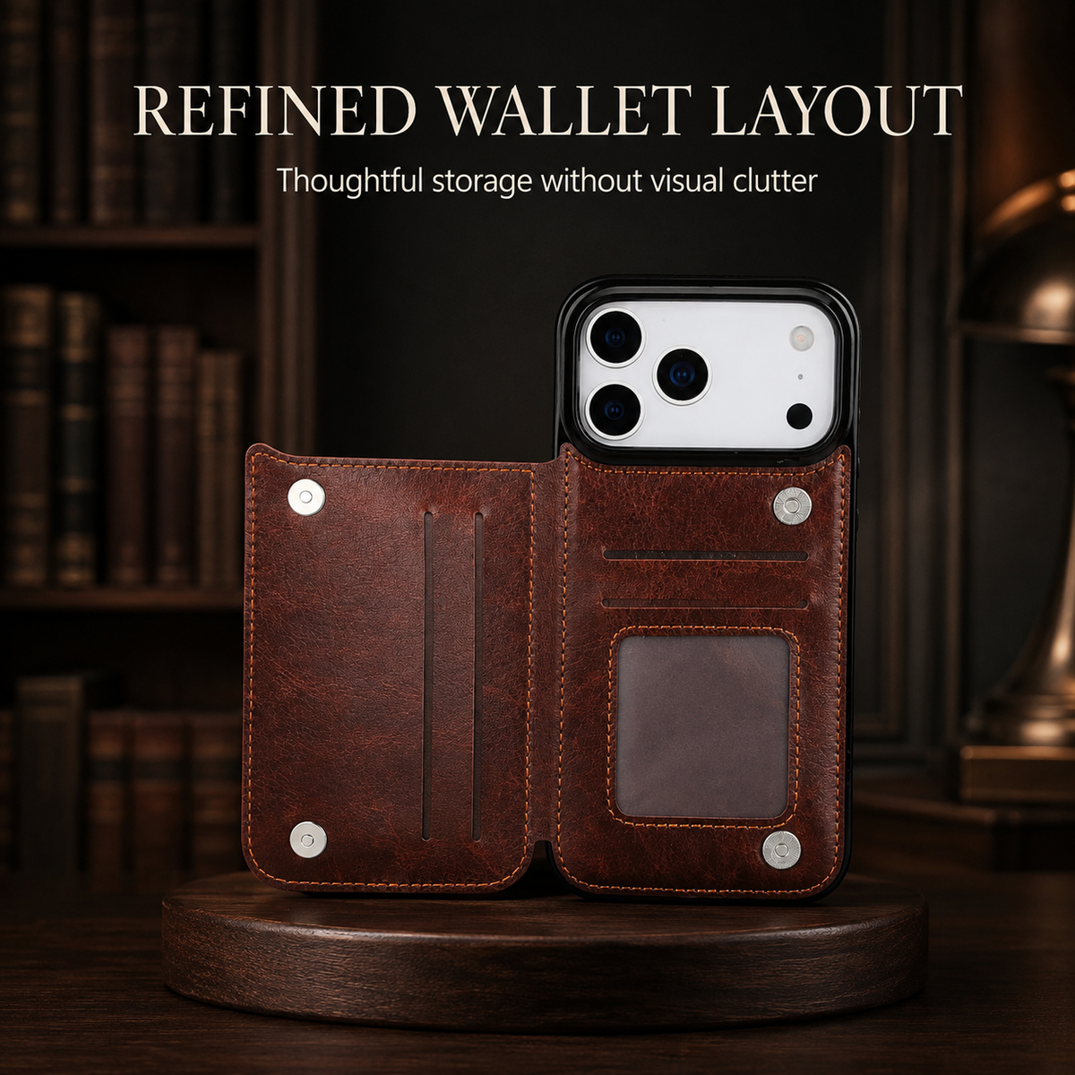Premium iPhone Case Leather Wallet Card Holder Magnetic Closure Kickstand Shockproof Protective Cover Anti Scratch Slim Lightweight Soft Full Coverage