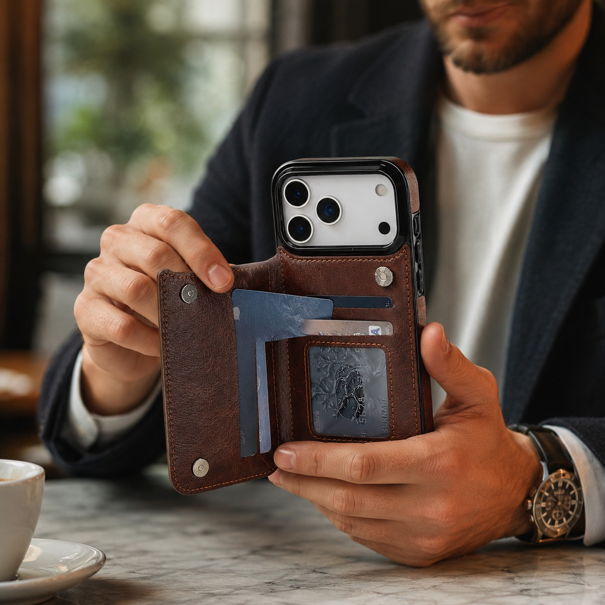Premium iPhone Case Leather Wallet Card Holder Magnetic Closure Kickstand Shockproof Protective Cover Anti Scratch Slim Lightweight Soft Full Coverage