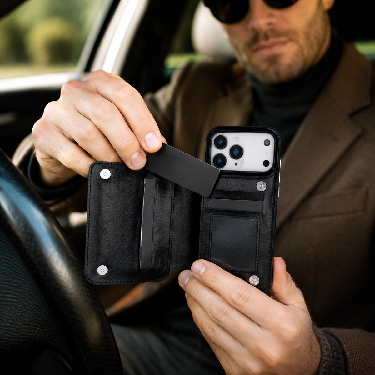 Premium iPhone Case Leather Wallet Card Holder Magnetic Closure Kickstand Shockproof Protective Cover Anti Scratch Slim Lightweight Soft Full Coverage