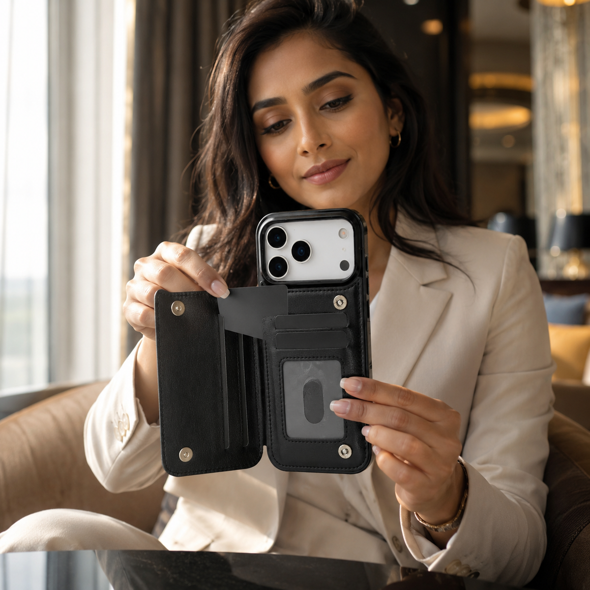 Premium iPhone Case Leather Wallet Card Holder Magnetic Closure Kickstand Shockproof Protective Cover Anti Scratch Slim Lightweight Soft Full Coverage