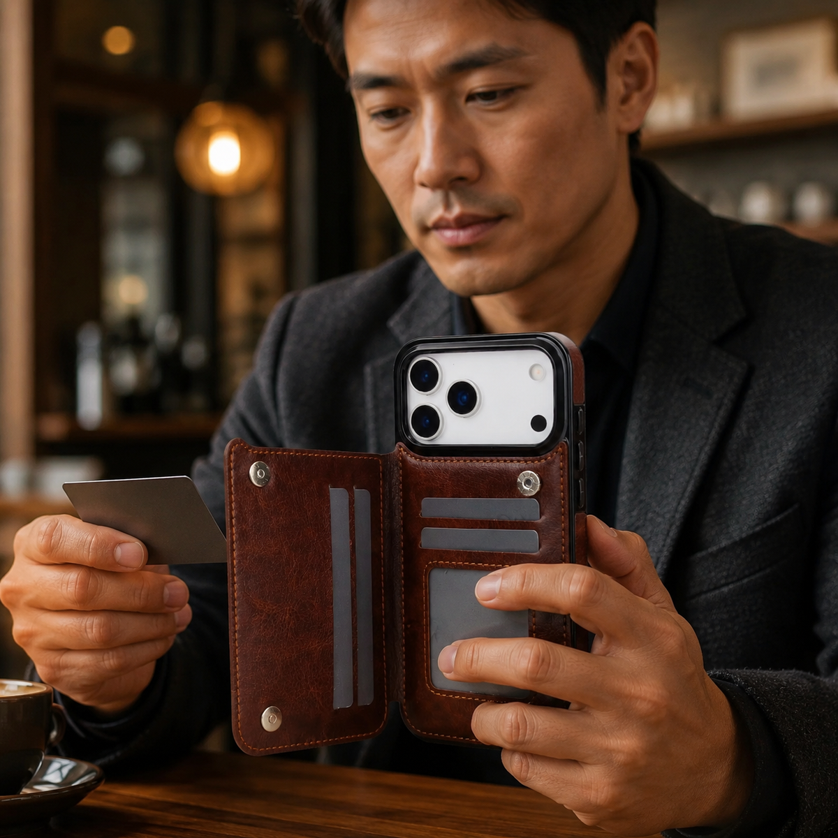 Premium iPhone Case Leather Wallet Card Holder Magnetic Closure Kickstand Shockproof Protective Cover Anti Scratch Slim Lightweight Soft Full Coverage