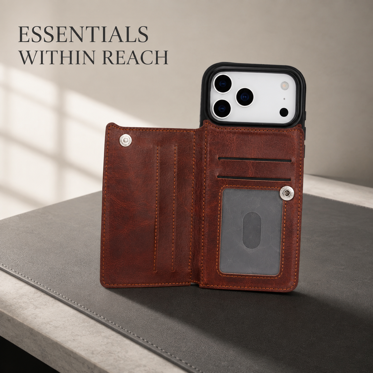 Premium iPhone Case Leather Wallet Card Holder Magnetic Closure Kickstand Shockproof Protective Cover Anti Scratch Slim Lightweight Soft Full Coverage