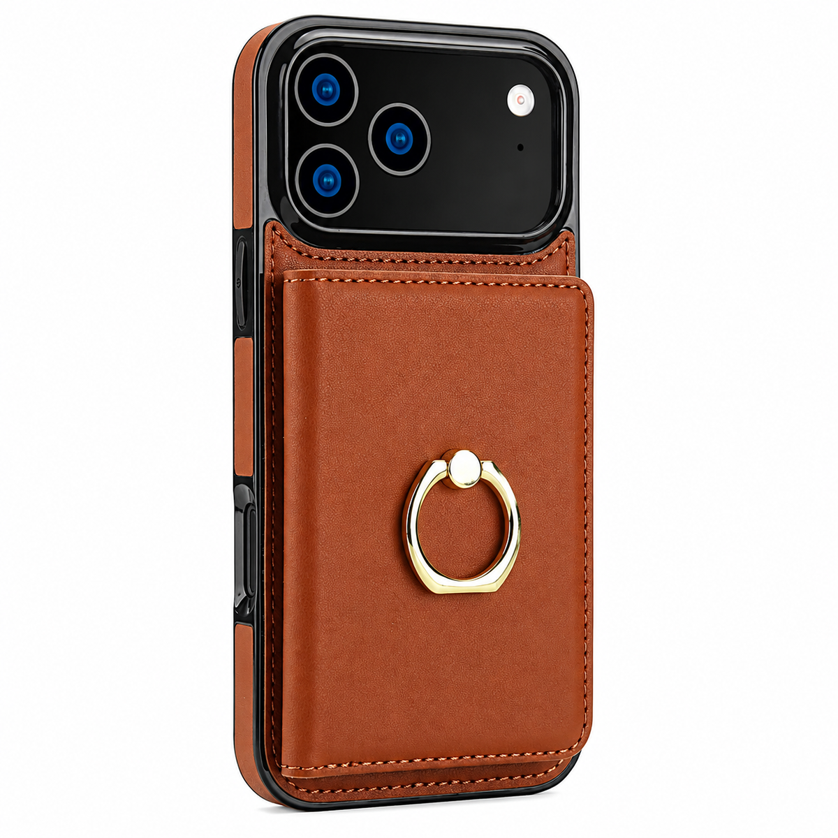 Premium iPhone Case Leather Wallet Card Holder Ring Kickstand Magnetic Closure Shockproof Protective Cover Anti Fingerprint Non Slip Full Coverage Slim