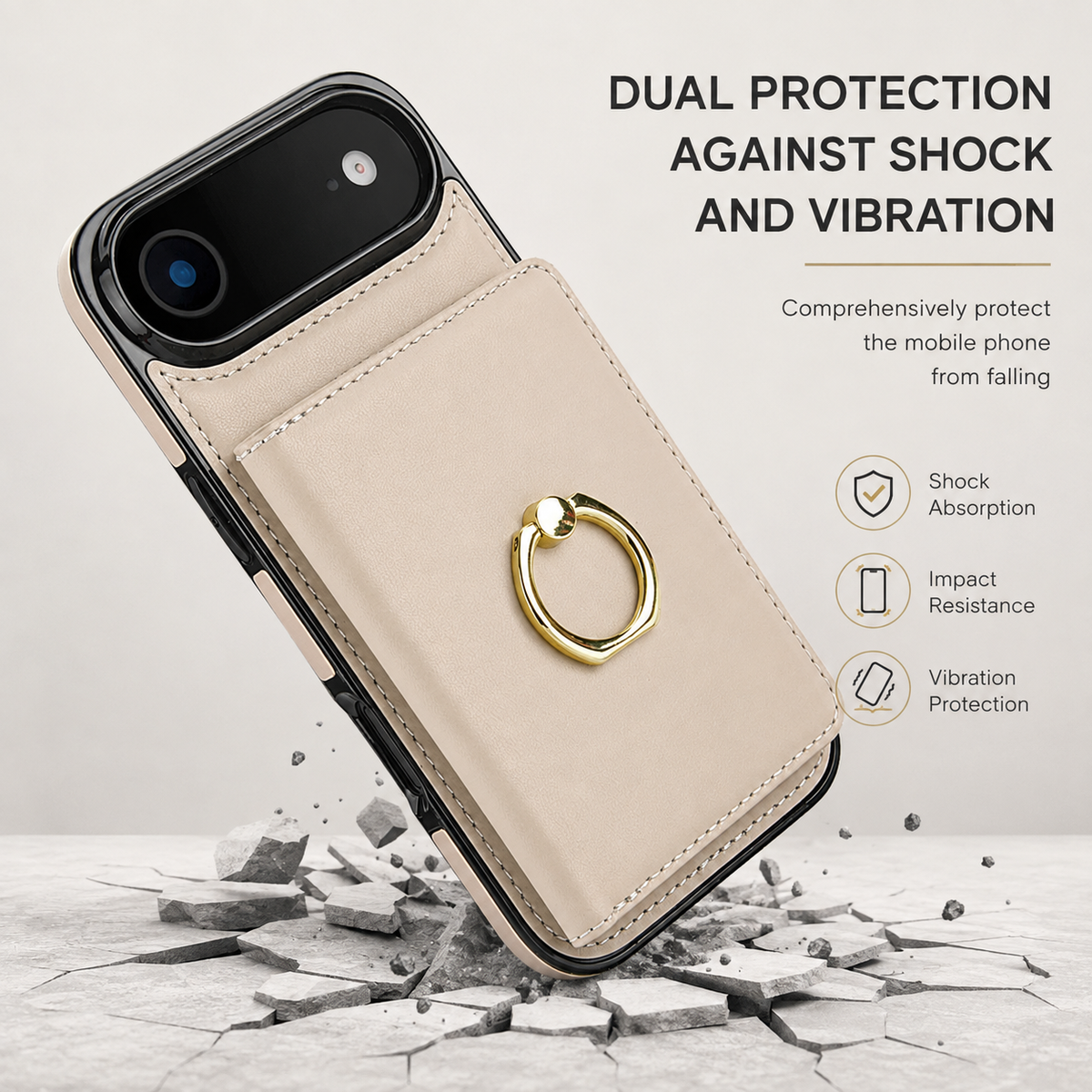 Premium iPhone Case Leather Wallet Card Holder Ring Kickstand Magnetic Closure Shockproof Protective Cover Anti Fingerprint Non Slip Full Coverage Slim