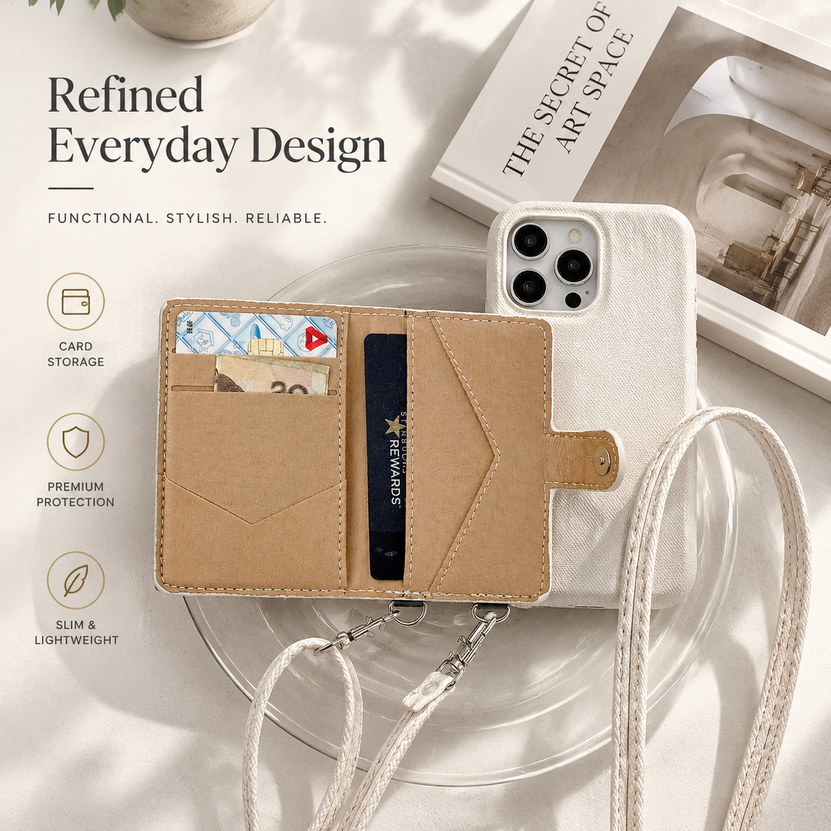 Premium iPhone Case Leather Wallet Crossbody Flip Cover PU Leather Card Pocket Shoulder Strap Shockproof Protection Full Coverage Slim Design
