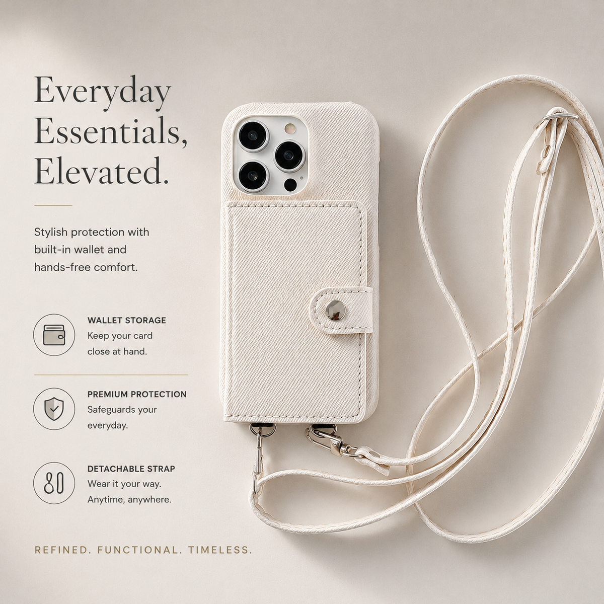 Premium iPhone Case Leather Wallet Crossbody Flip Cover PU Leather Card Pocket Shoulder Strap Shockproof Protection Full Coverage Slim Design