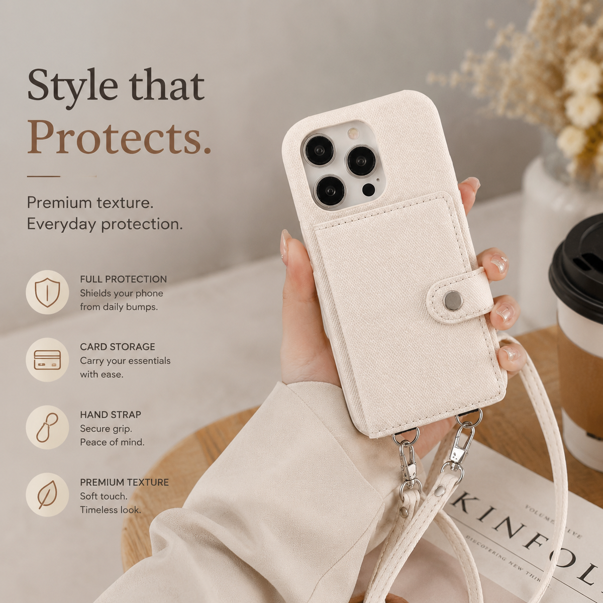 Premium iPhone Case Leather Wallet Crossbody Flip Cover PU Leather Card Pocket Shoulder Strap Shockproof Protection Full Coverage Slim Design