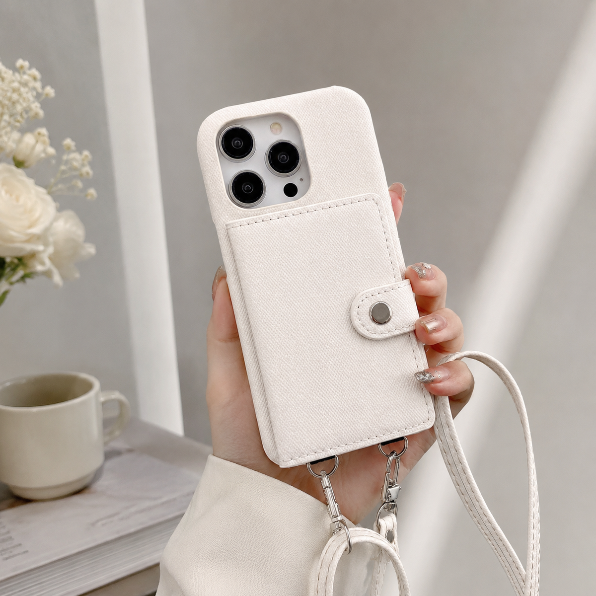 Premium iPhone Case Leather Wallet Crossbody Flip Cover PU Leather Card Pocket Shoulder Strap Shockproof Protection Full Coverage Slim Design