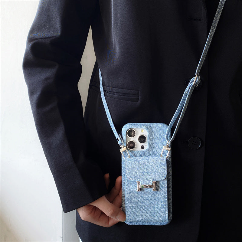 Premium iPhone Case Leather Wallet Crossbody Flip Cover PU Leather Card Pocket Shoulder Strap Shockproof Protection Full Coverage Slim Design