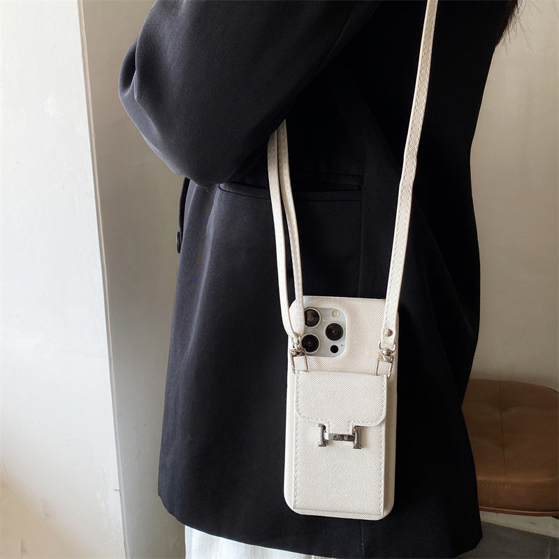 Premium iPhone Case Leather Wallet Crossbody Flip Cover PU Leather Card Pocket Shoulder Strap Shockproof Protection Full Coverage Slim Design