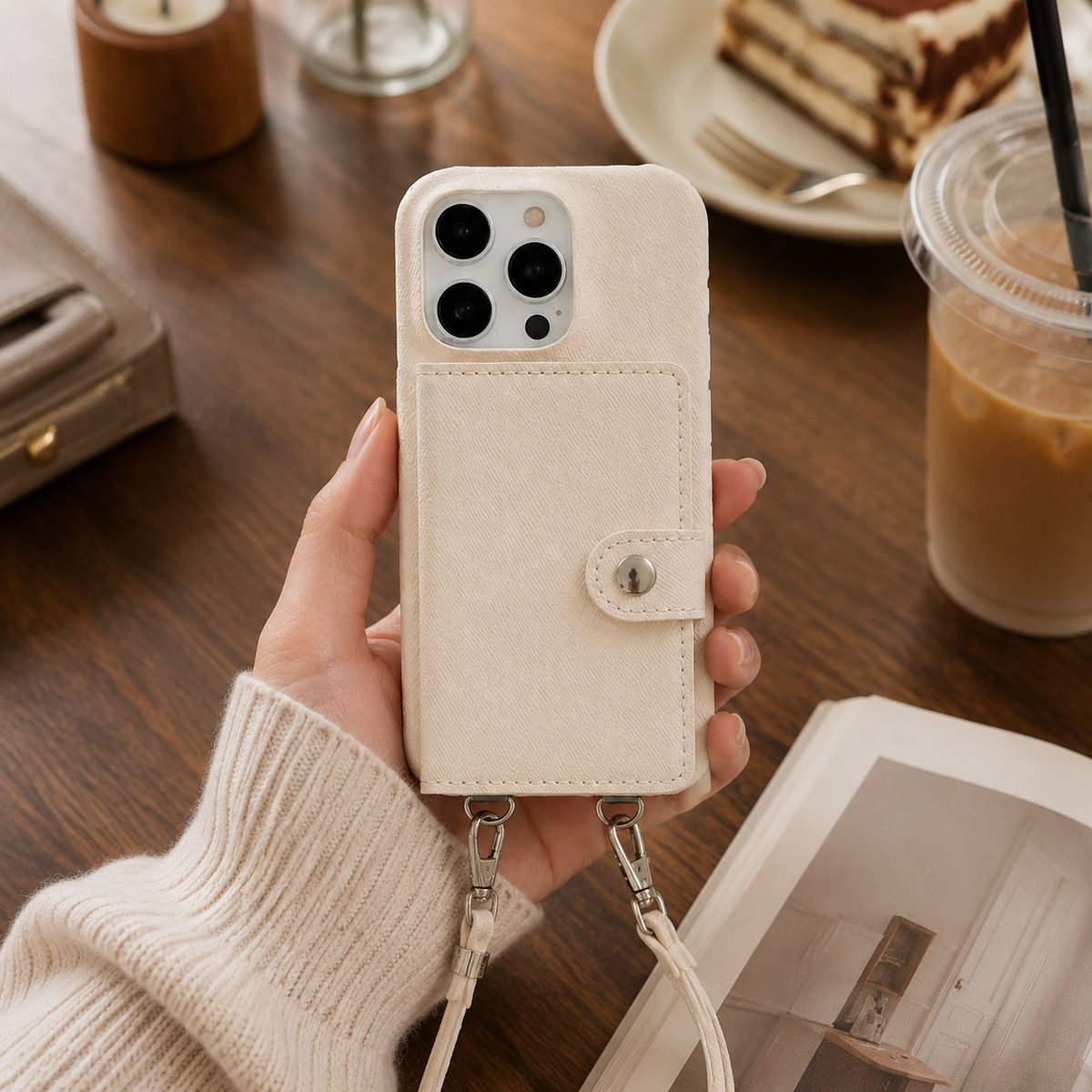 Premium iPhone Case Leather Wallet Crossbody Flip Cover PU Leather Card Pocket Shoulder Strap Shockproof Protection Full Coverage Slim Design