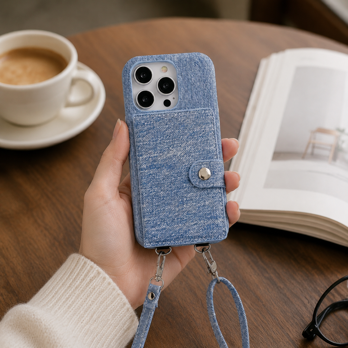 Premium iPhone Case Leather Wallet Crossbody Flip Cover PU Leather Card Pocket Shoulder Strap Shockproof Protection Full Coverage Slim Design