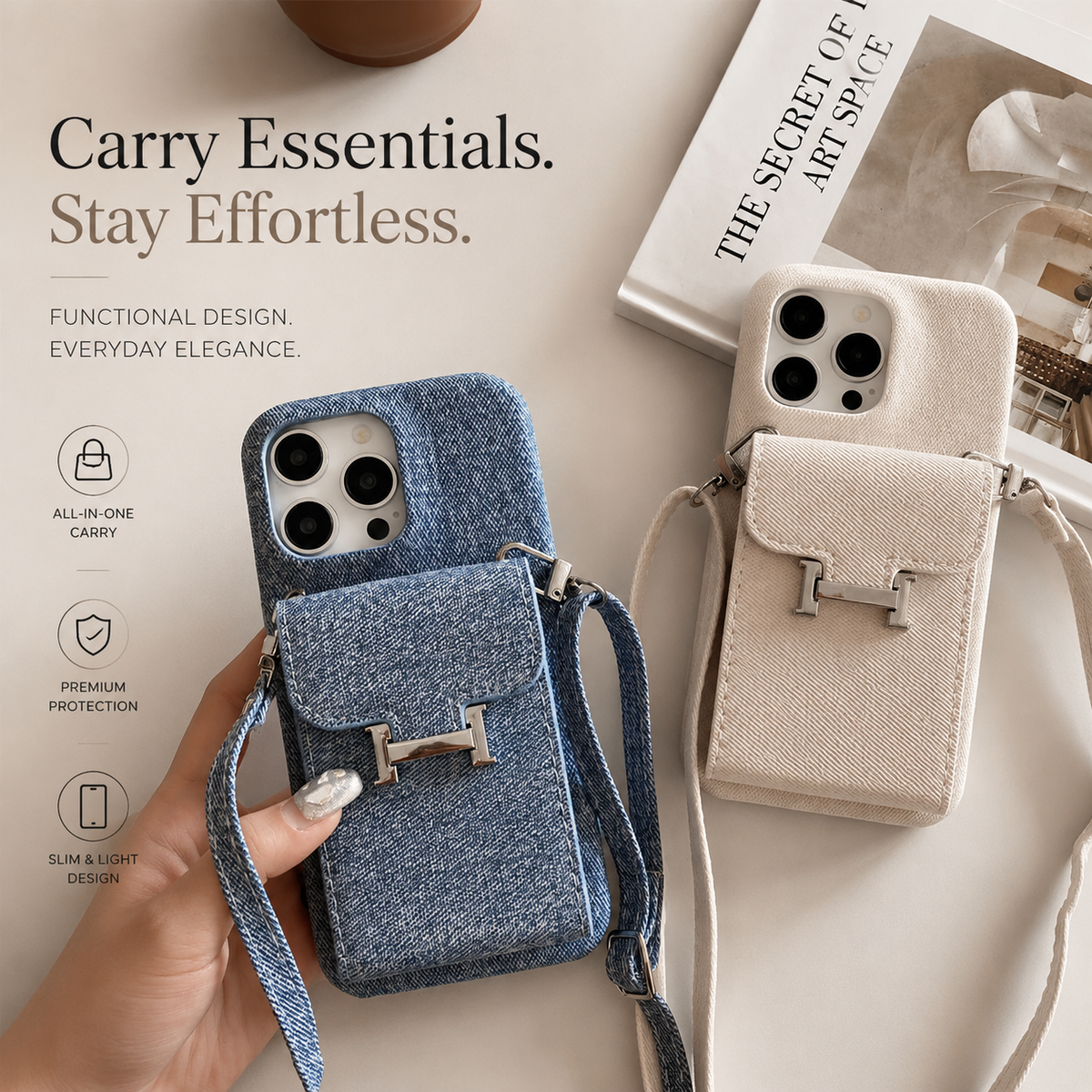 Premium iPhone Case Leather Wallet Crossbody Flip Cover PU Leather Card Pocket Shoulder Strap Shockproof Protection Full Coverage Slim Design