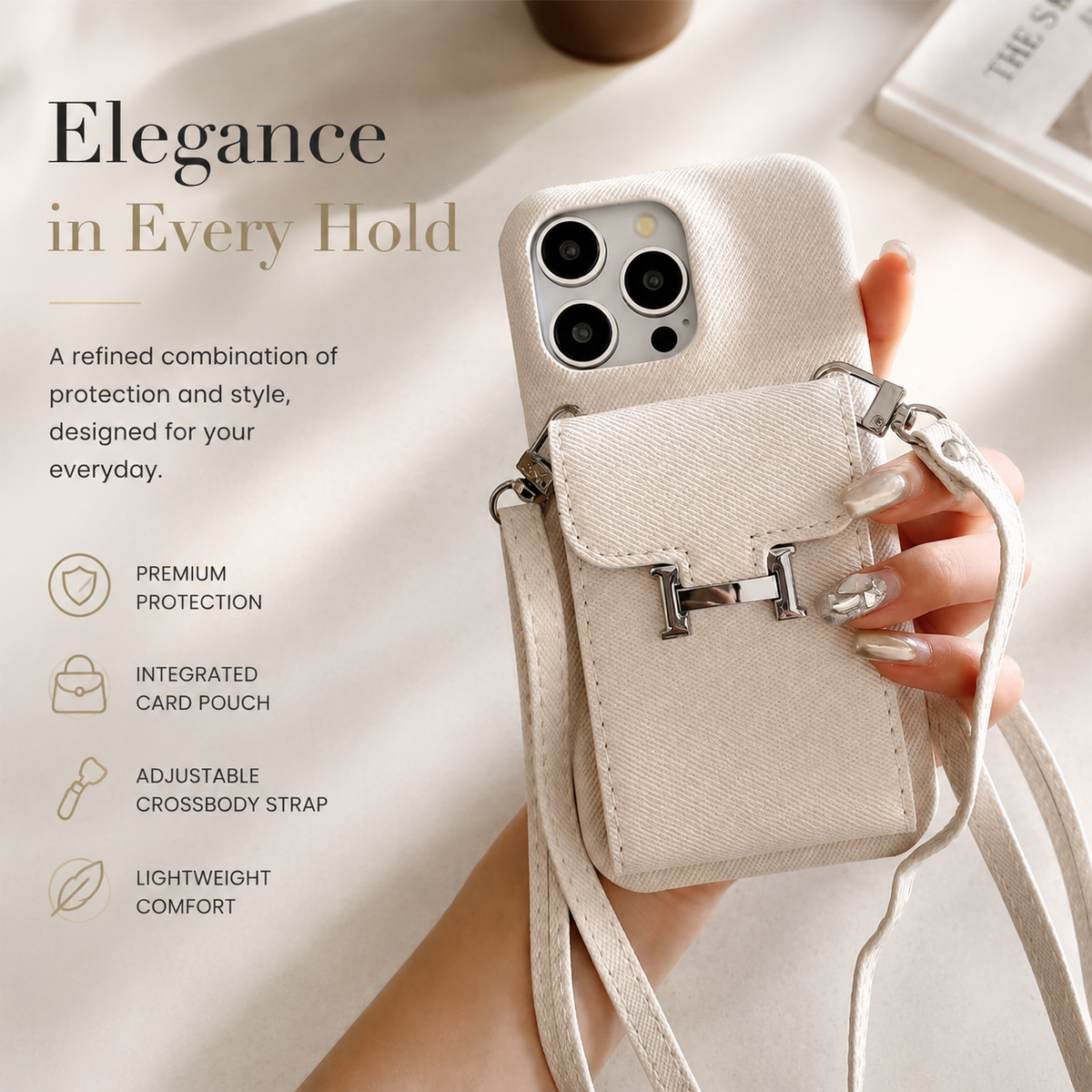 Premium iPhone Case Leather Wallet Crossbody Flip Cover PU Leather Card Pocket Shoulder Strap Shockproof Protection Full Coverage Slim Design
