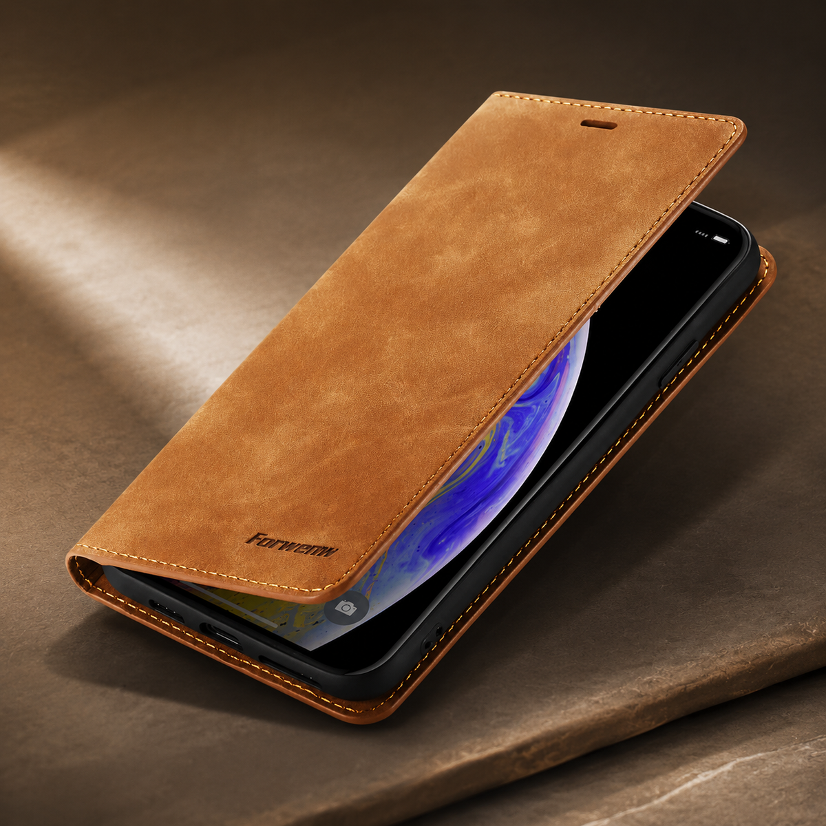 Premium iPhone Case Leather Wallet Flip Cover Card Holder Cash Pocket Magnetic Closure Kickstand Shockproof Protective Case Suede Slim Lightweight Full Coverage