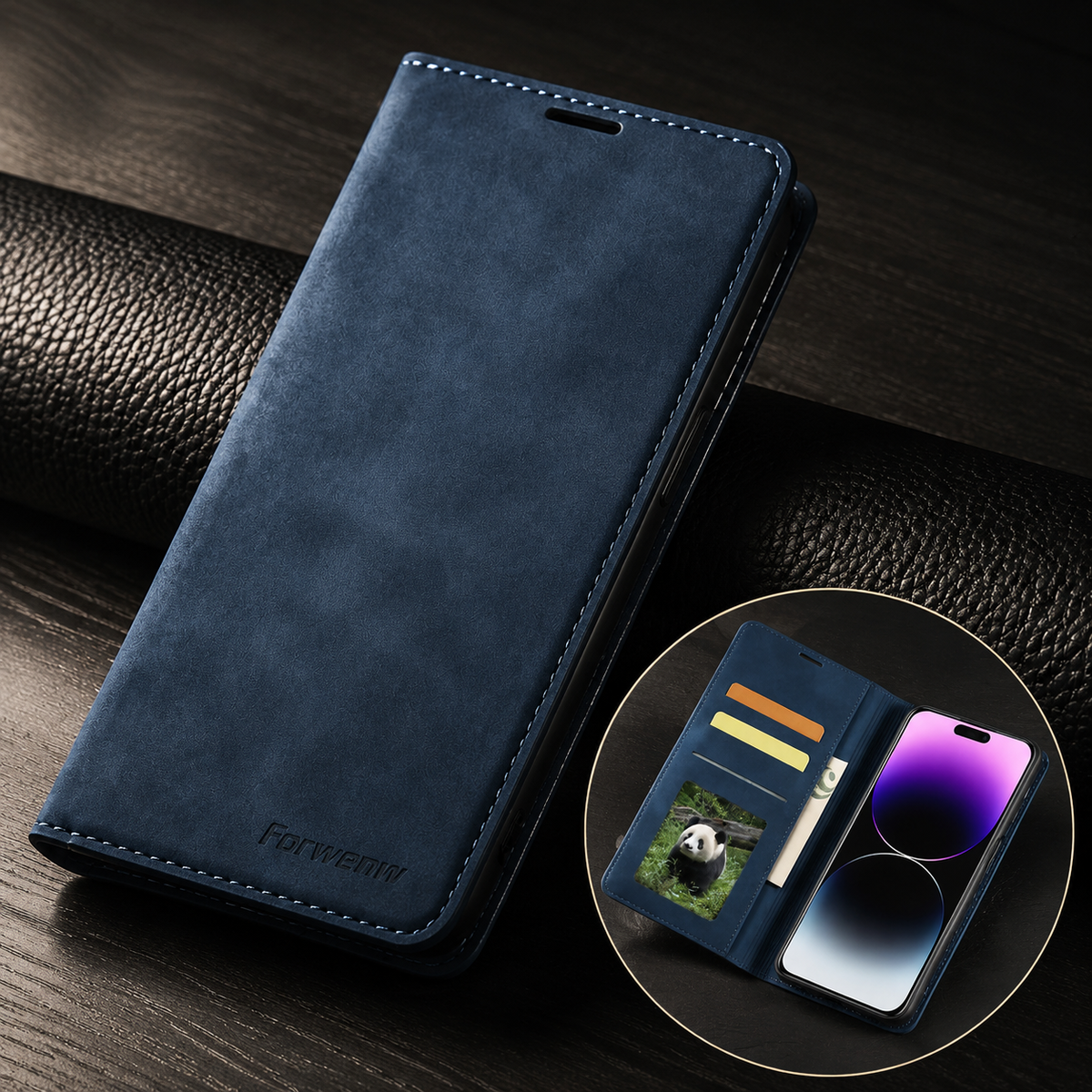 Premium iPhone Case Leather Wallet Flip Cover Card Holder Cash Pocket Magnetic Closure Kickstand Shockproof Protective Case Suede Slim Lightweight Full Coverage