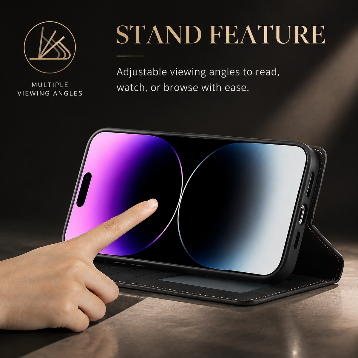 Premium iPhone Case Leather Wallet Flip Cover Card Holder Cash Pocket Magnetic Closure Kickstand Shockproof Protective Case Suede Slim Lightweight Full Coverage