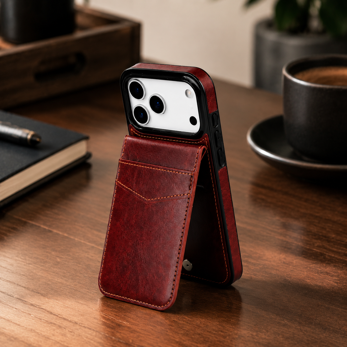 Premium iPhone Case Leather Wallet Flip Cover Card Holder Kickstand Shockproof Protective Case Anti Fingerprint Anti Scratch Non Slip Slim Full Access Retro