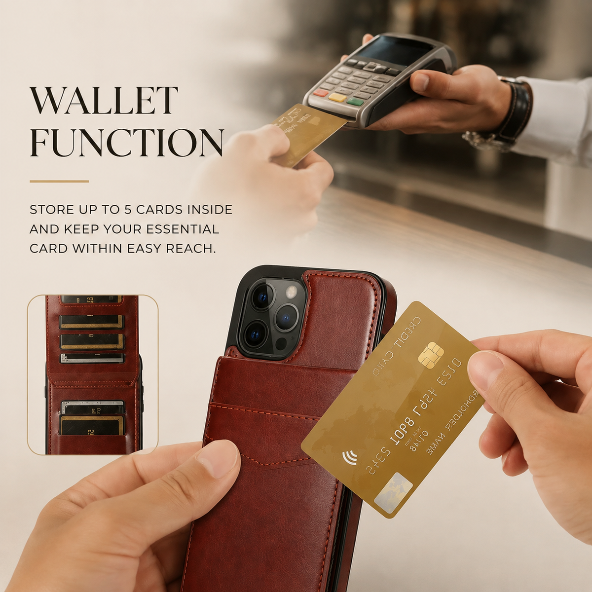 Premium iPhone Case Leather Wallet Flip Cover Card Holder Kickstand Shockproof Protective Case Anti Fingerprint Anti Scratch Non Slip Slim Full Access Retro