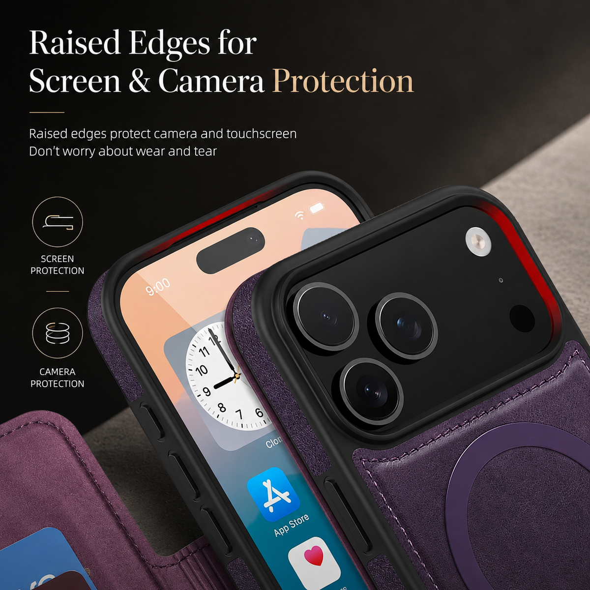 Premium iPhone Case Leather Wallet Flip Cover Card Holder Magnetic Charging Protective Case Full Coverage Anti Scratch Slim Business Magnetic Closure