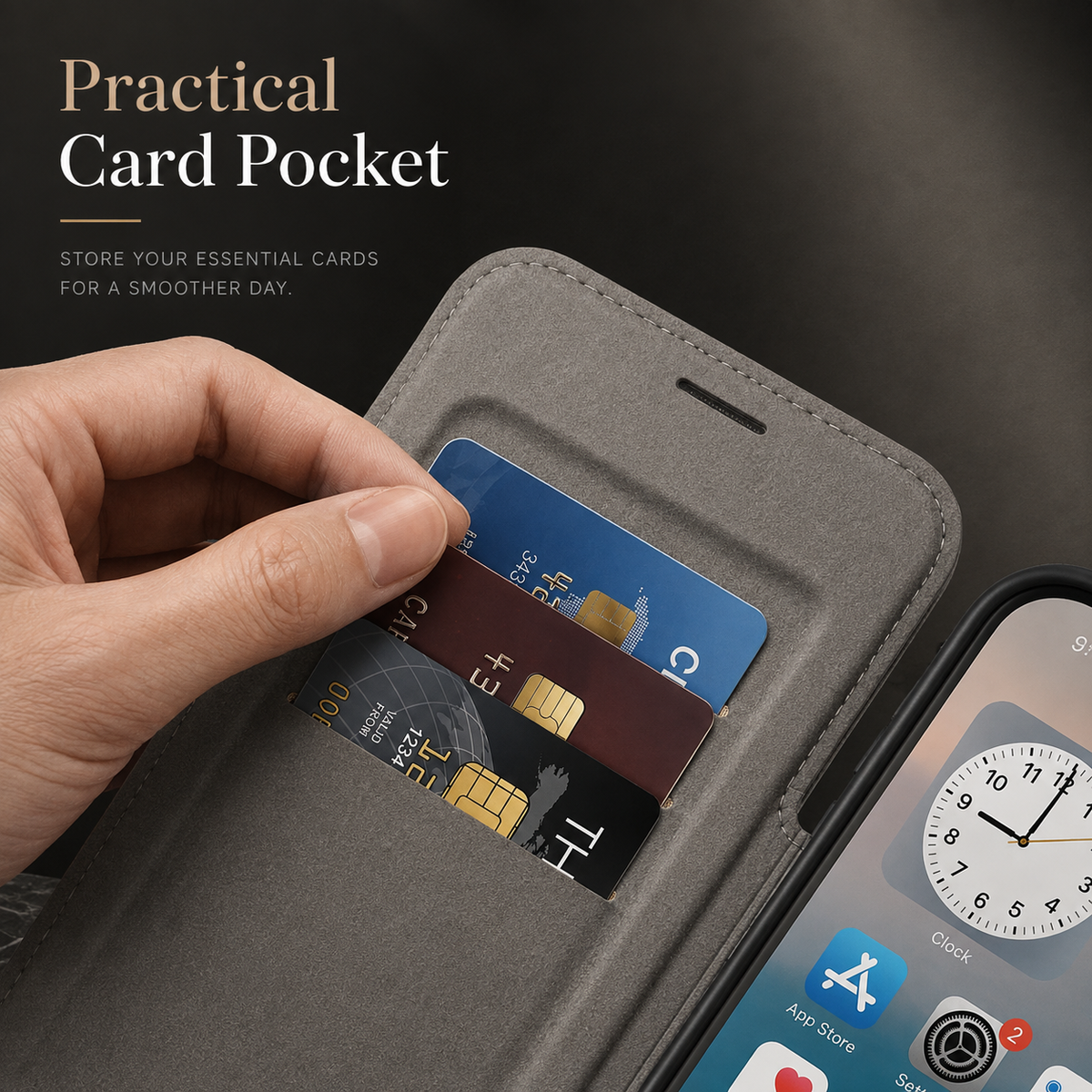 Premium iPhone Case Leather Wallet Flip Cover Card Holder Magnetic Charging Protective Case Full Coverage Anti Scratch Slim Business Magnetic Closure