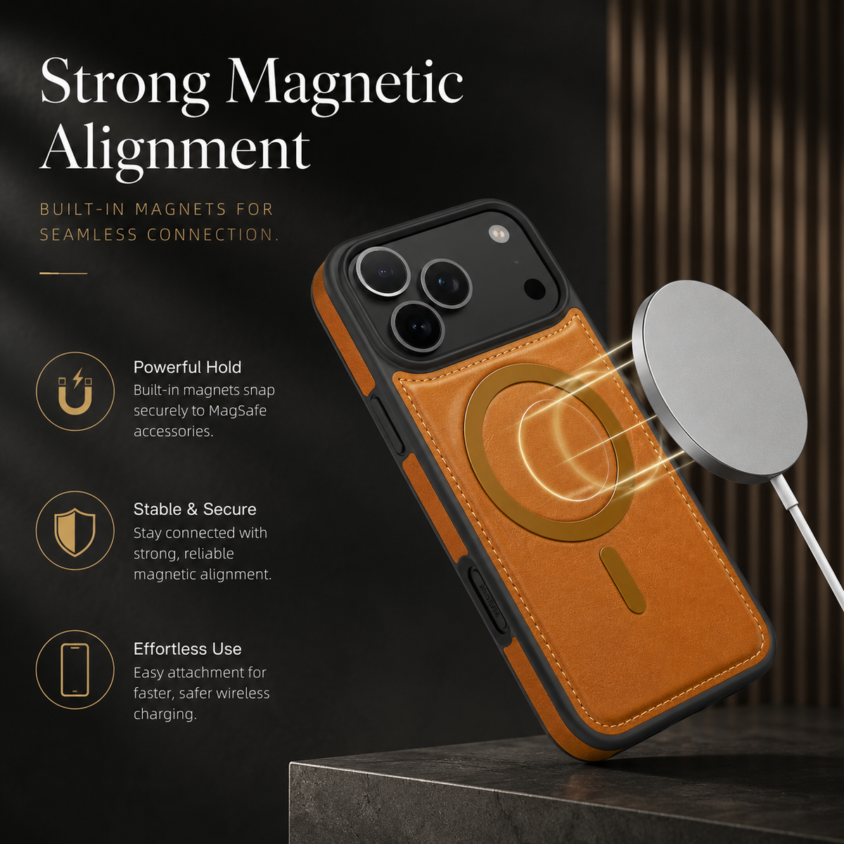 Premium iPhone Case Leather Wallet Flip Cover Card Holder Magnetic Charging Protective Case Full Coverage Anti Scratch Slim Business Magnetic Closure