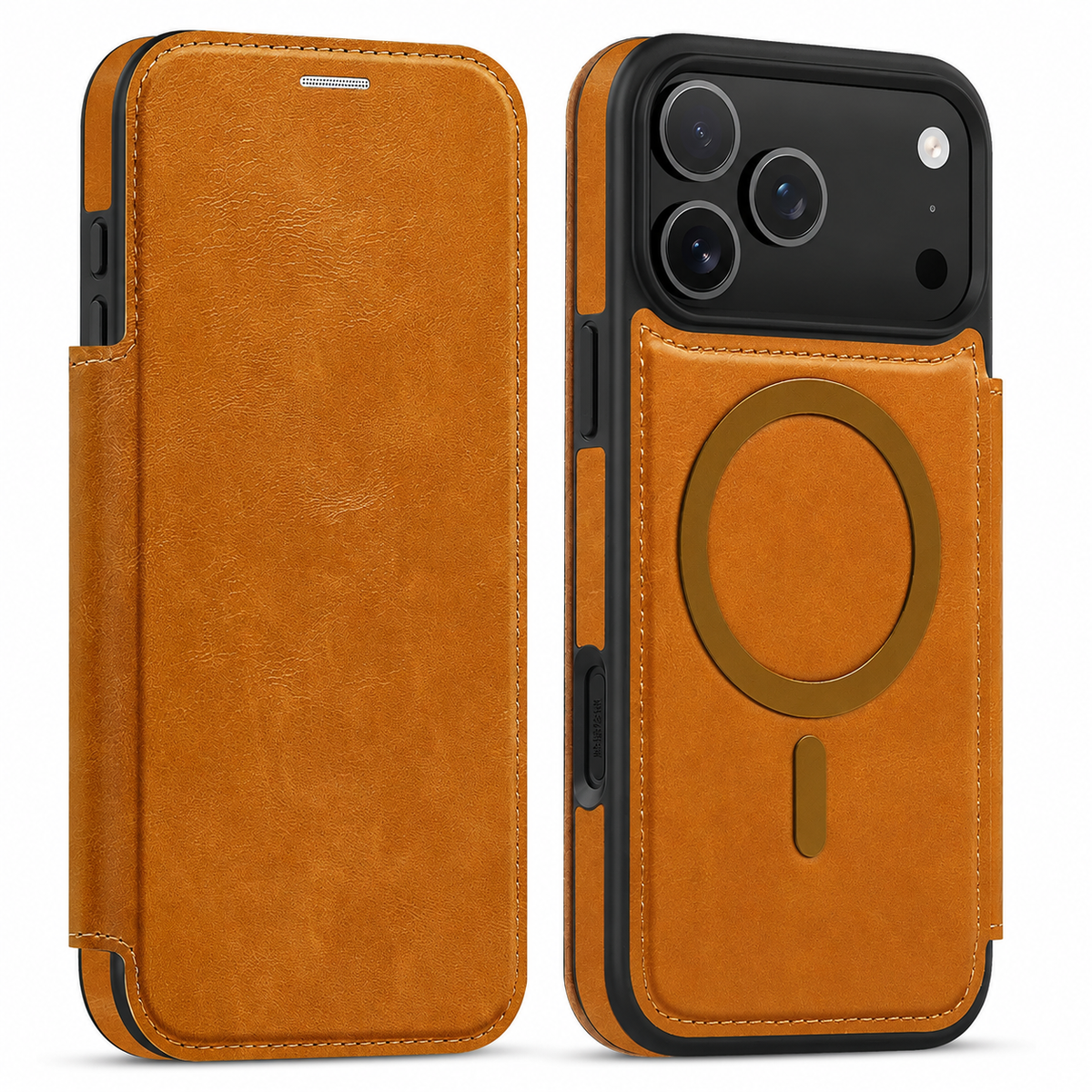 Premium iPhone Case Leather Wallet Flip Cover Card Holder Magnetic Charging Protective Case Full Coverage Anti Scratch Slim Business Magnetic Closure