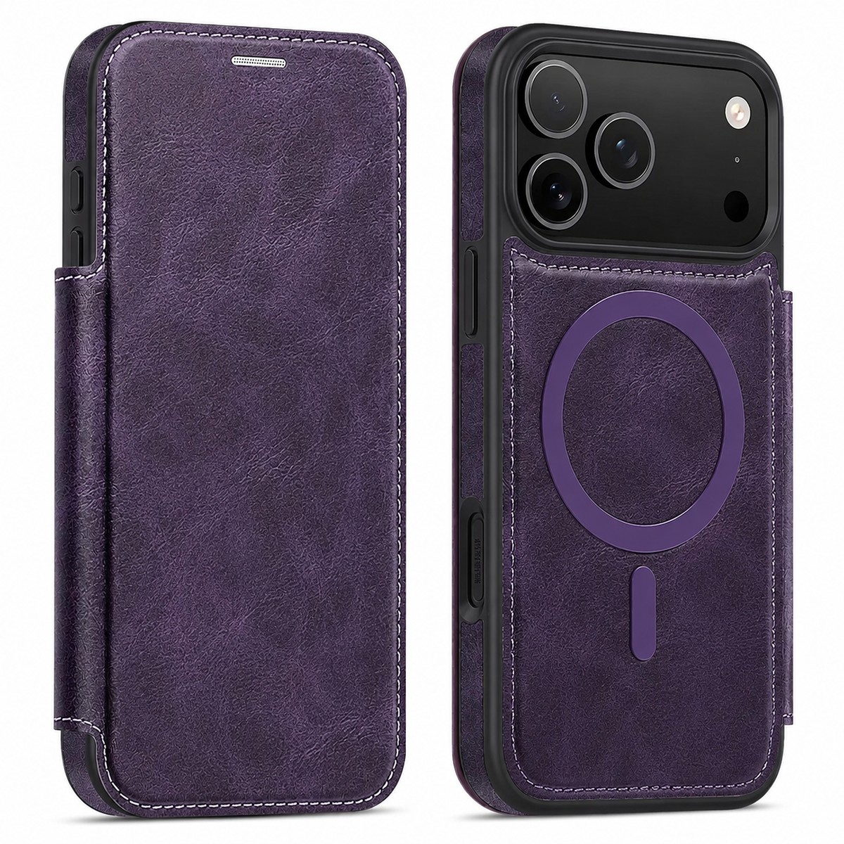 Premium iPhone Case Leather Wallet Flip Cover Card Holder Magnetic Charging Protective Case Full Coverage Anti Scratch Slim Business Magnetic Closure