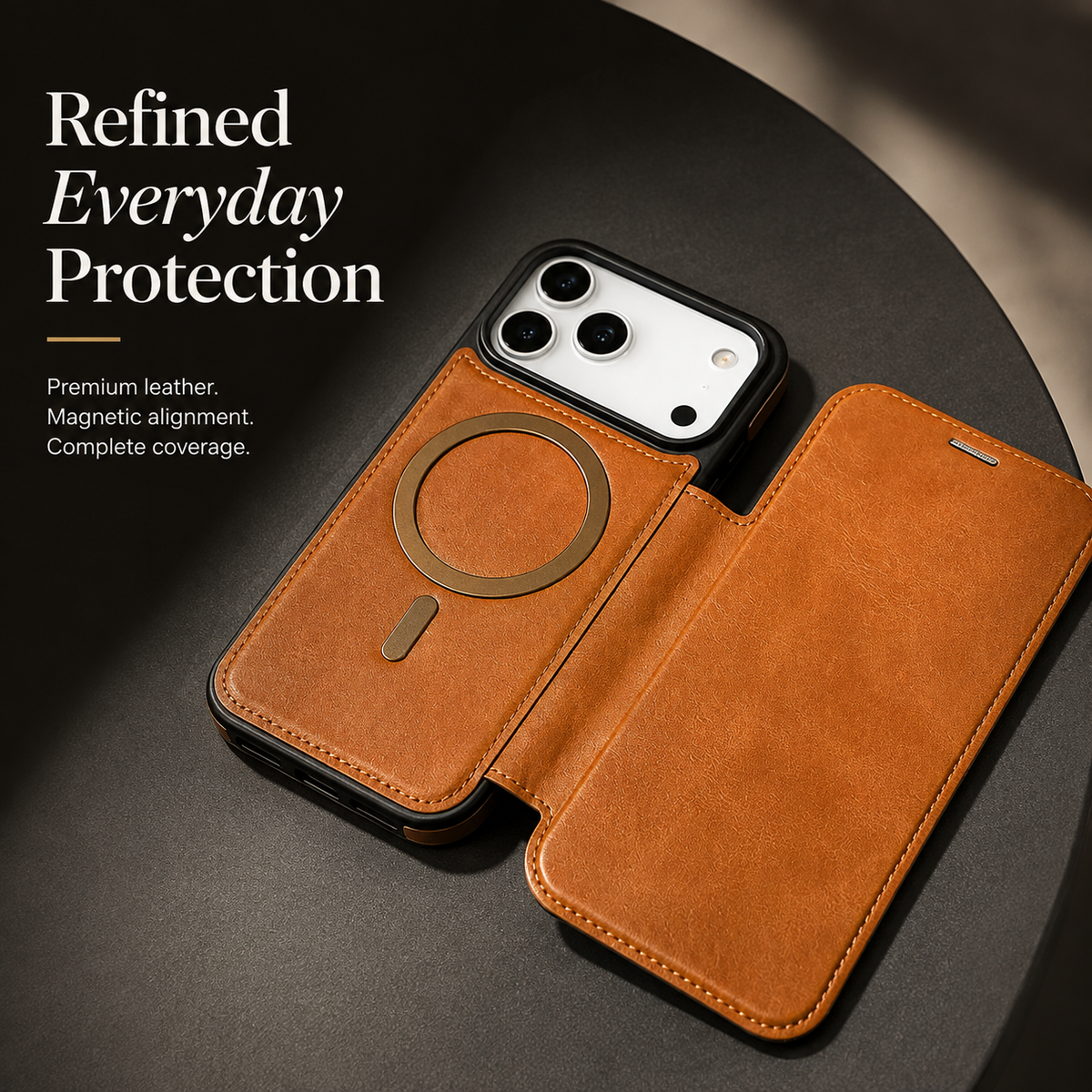 Premium iPhone Case Leather Wallet Flip Cover Card Holder Magnetic Charging Protective Case Full Coverage Anti Scratch Slim Business Magnetic Closure
